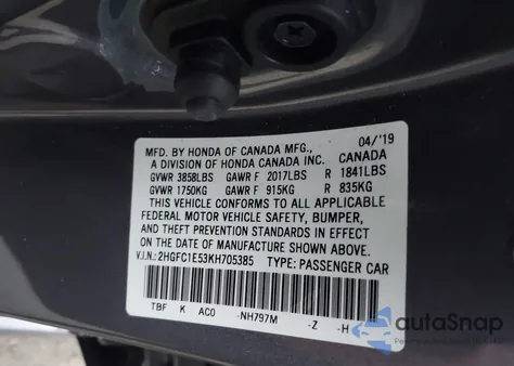 2019 Honda Civic Si from USA, damaged, VIN 2HGFC1E53KH705385
